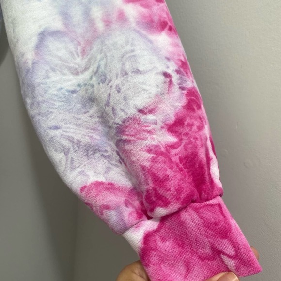 NWOT Hand Dyed Pink Grey Neon Yellow Tie Dye Sweater - Size XL - Picture 9 of 15